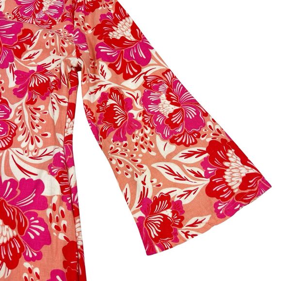 Sigrid Olsen Floral Hawaiian Print 3/4 Bell Sleeve Linen Blend Shift Dress 8 - Picture 5 of 11